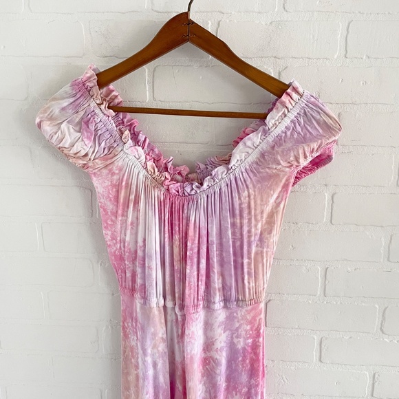 Anthropologie x Tiare Hawaii High low maxi dress Tie dye Ruffled Beachy Pink OS - Picture 9 of 12